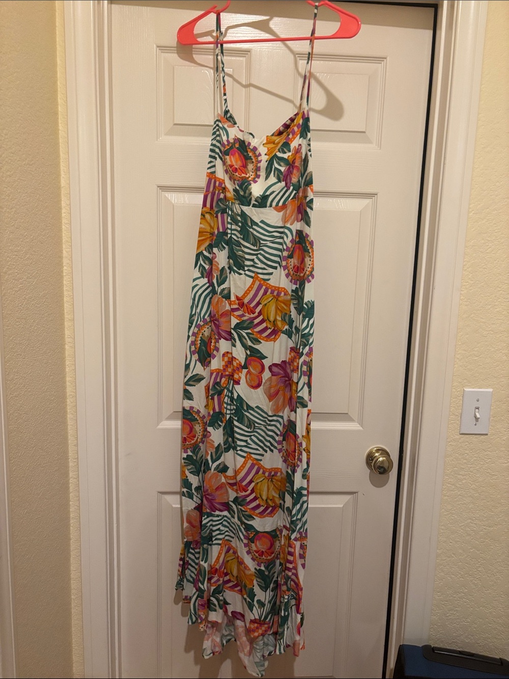 Paper Heart Floral Tropical Maxi Dress - White with Pink & Green